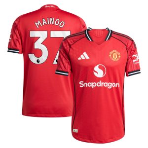 Manchester United adidas Home Authentic Shirt 2025-26 with Mainoo 37 printing Manchester United adidas Home Authentic Shirt 2025-26 with Mainoo 37 printing