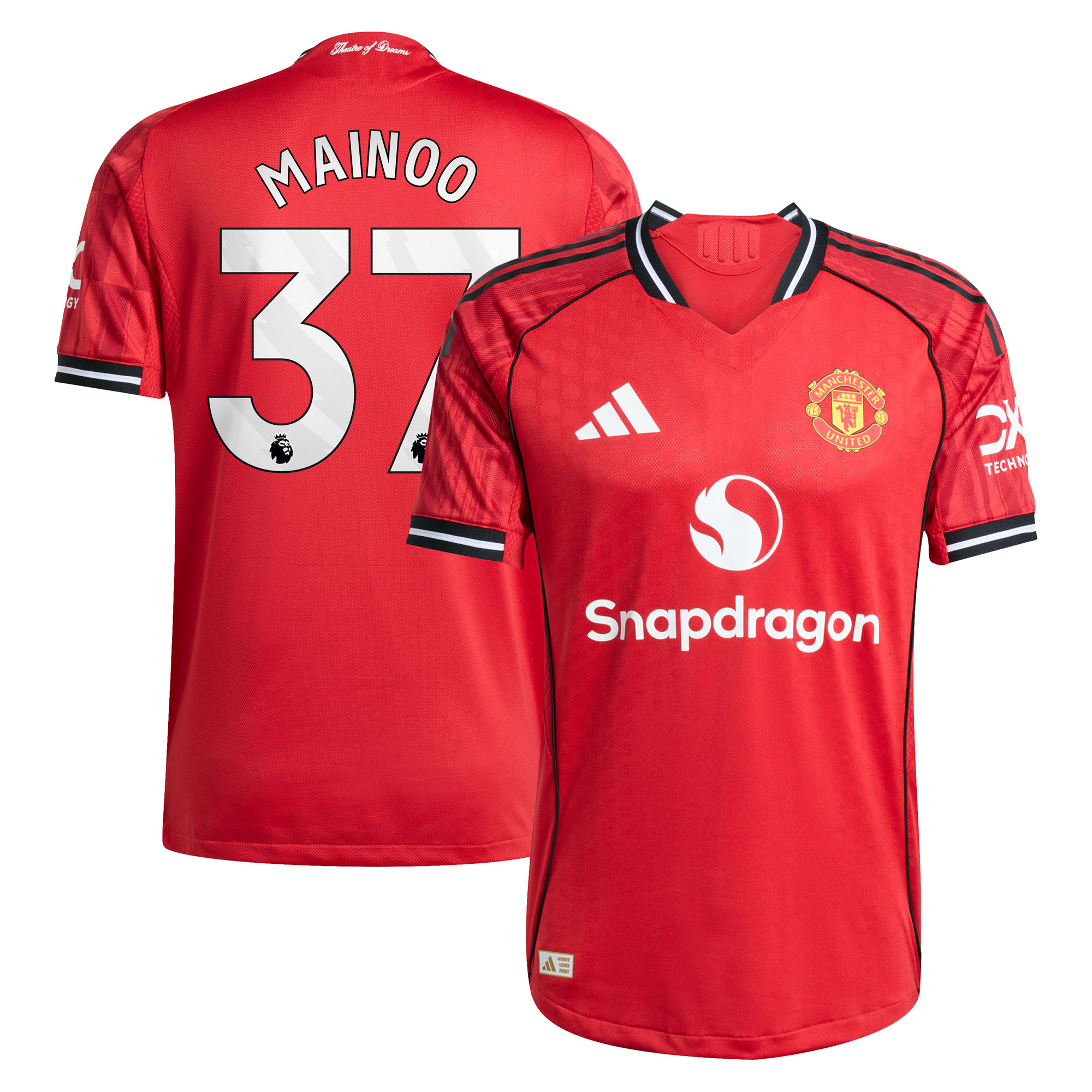 Manchester United adidas Home Authentic Shirt 2025-26 with Mainoo 37 printing Manchester United adidas Home Authentic Shirt 2025-26 with Mainoo 37 printing