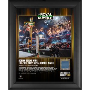 Roman Reigns WWE Framed 13" x 16" 2026 Royal Rumble Collage with a Piece of Match-Used Canvas - Limited Edition of 500