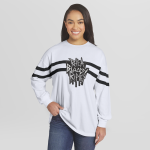 Women's WEAR by Erin Andrews White Rhea Ripley Oversized Stripe Long Sleeve T-Shirt